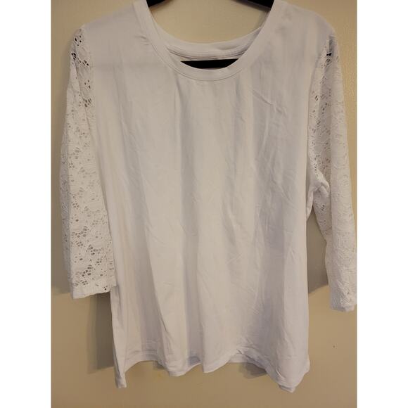 Denim & Co White top XL lace sleeves - Picture 1 of 5